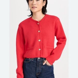 Line & Dot Red Button-Down Cardigan